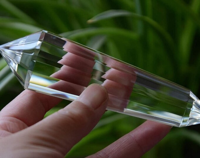 Hand Cut Real Tibetan Indian Himalayan High Altitude 99% Clear 13 Sided Crystal Point Quartz Vogel Wand 5.84 Inch Spiritual Reiki Healing