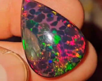 Black Ethiopian Opal Cabochon 13 Carat Pear Gemstone for Ring & Pendant