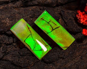 Monarch Opal Cabochon Pair: Rectangle Gemstone for Earrings (21x8x3 MM)