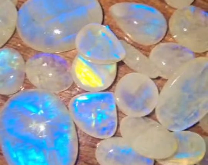 10000 Carat, Wholesale Lot AAA+++ Super Top Rainbow Moonstone,100%Natural Moonstone, Beautiful Blue Multi Flashy Rainbow,Mix Shape & Size