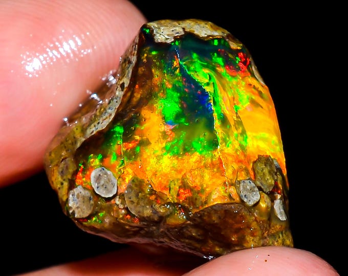 Opal Rough Gemstone, Natural Crystal Opal Rough,Welo Fire Crystal Opal, Flashy Fire Specimens Ethiopian Opal Raw, Oil Opal Rough, 16.50 Cts.