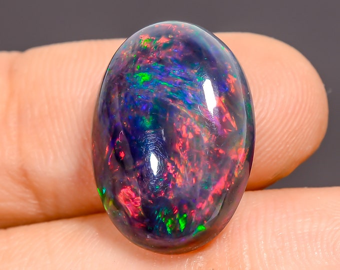 Natural Black Opal Oval | 7ct Ethiopian Gem for Jewelry Projects