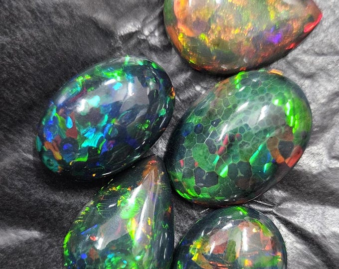 Amazing Quality Multi Fire Black Ethiopian Opal Gemstone Cabochon Mix Shape honeycomb Loose opal Gemstone 112.10 cts, 5 Pcs Wholesale Opal.