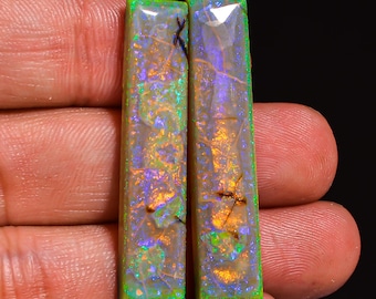 Monarch Opal Cabochon Gemstone Pair: Rectangle Jewelry Making (39X8X4 MM)