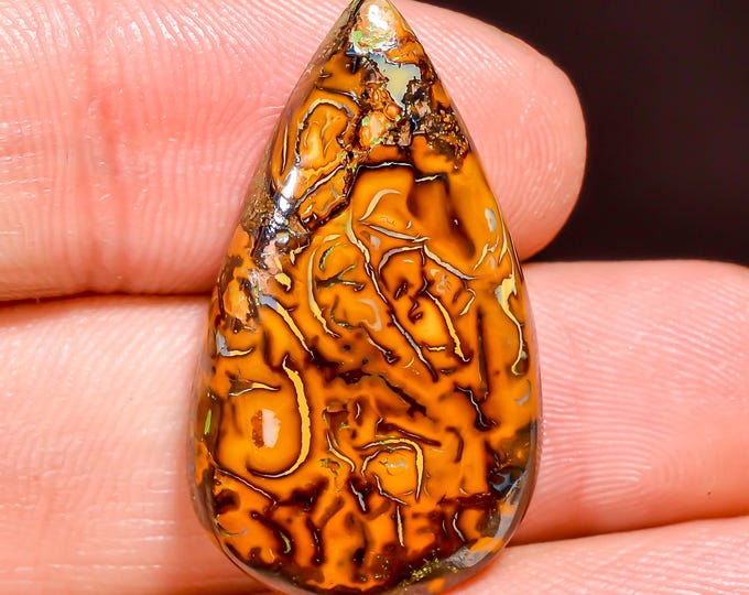 Classic Top Grade Quality 100% Natural Boulder Opal Pear Shape Cabochon Loose Gemstone For Making Jewelry 28X16X5 MM 21.00 Cts. KR44-16