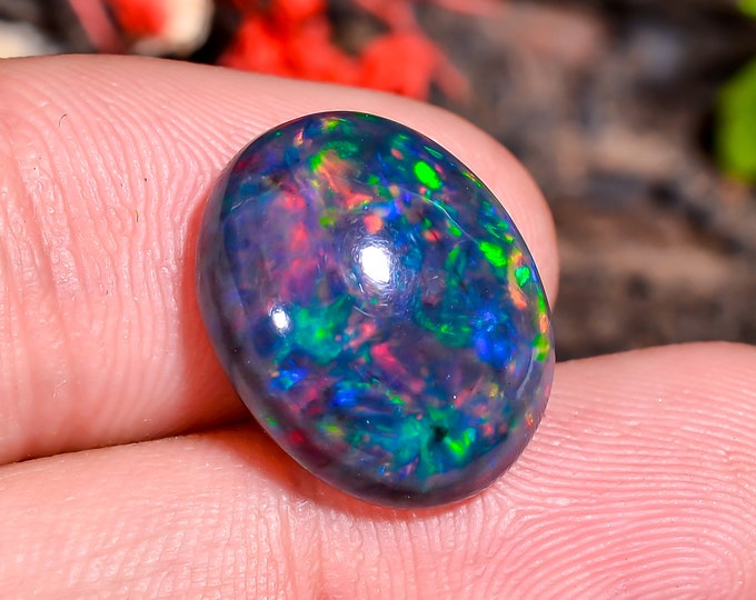 100% Natural Black Ethiopian Opal Oval Shape Cabochon Gemstone For Making Jewelry 16X13X7 MM 07.00 Cts. KR40-35