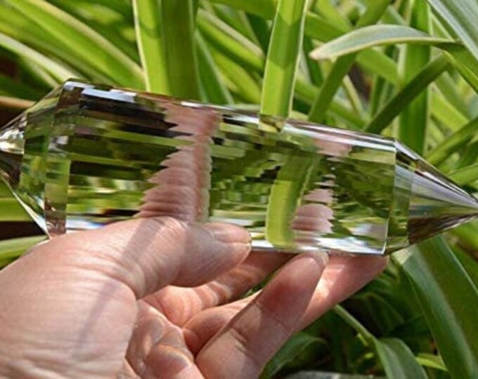 Hand Cut Tibet Indian Himalayan High Altitude Clear Crystal Point Quartz 36 Sided Vogel Style Wand 5.49 Inch Spiritual Reiki Healing