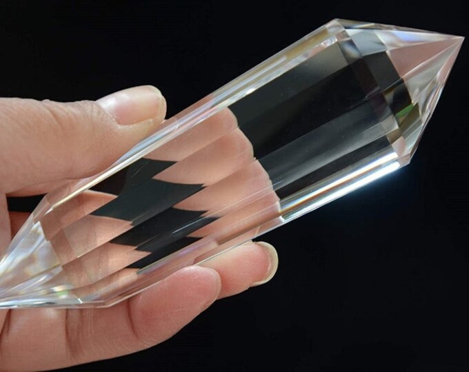 Hand Cut Rare Clear Blue Rutiles 13 Sided Crystal Vogel Pranic Point Quartz Wand 4.90 Inch Spiritual Reiki Healing