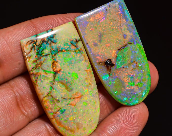 Amazing Top Grade Quality 100% Natural Monarch Opal Fancy Shape Cabochon Loose Gemstone Pair For Making Earrings 38X21X3MM 33.00 Cts KR43-51