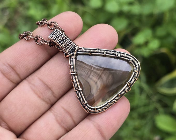 Copper Pendant Artisan Imperial Jasper Gemstone Wire Wrap, Elegant 1.96" Necklace, Perfect Birthday Gift
