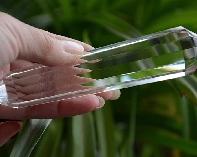 Hand Cut Real Tibetan Indian Himalayan High Altitude 99% Clear 13 Sided Crystal Point Quartz Vogel Wand , Spiritual Reiki Healing 5.29 inch