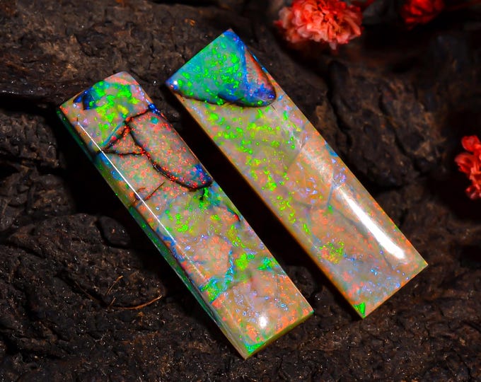 Monarch Opal Stone, Stunning Iridescent Gemstone,Perfect Gift for Jewelry Enthusiasts,  Pair For Making Earrings 30X8X3MM 12.50 Cts KR43-17