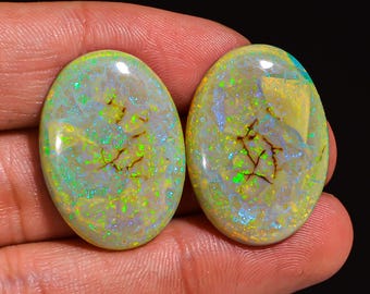 Monarch Opal Cabochon Pair: Vibrant Gemstone for Jewelry (27X19X4MM, 23.50 Cts)