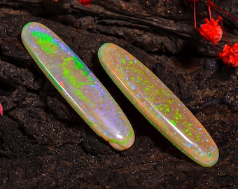 Monarch Opal Cabochon Pair: Natural Gemstone for Earrings (39X9X3 MM, 15.00 Cts)