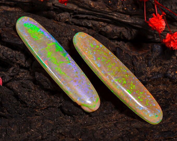 Stunning Top Grade Quality 100% Natural Monarch Opal Oval Shape Cabochon Loose Gemstone Pair For Making Earrings 39X9X3 MM 15.00 Cts KR43-45