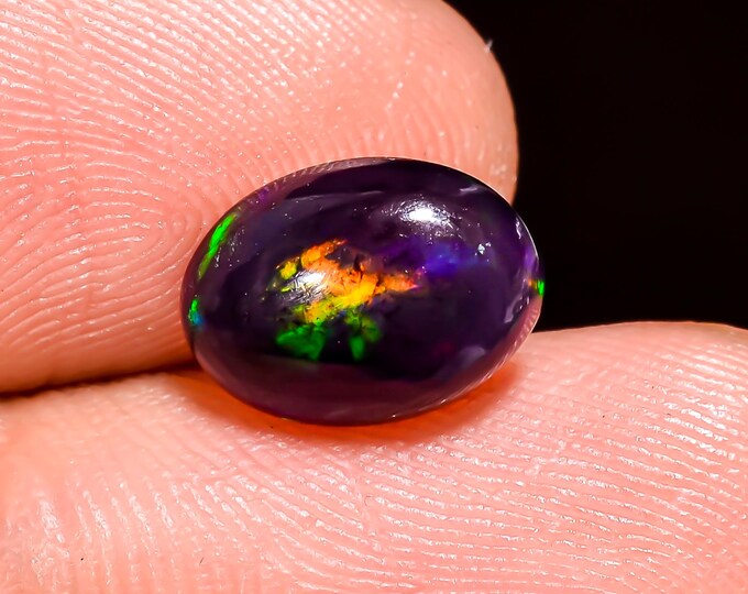 Natural Fire Black Ethiopian Opal Oval Gemstone 10x7x03 MM 1.5 Ct