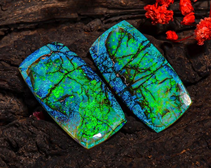 Monarch Opal Cabochon, Vibrant Gemstone for Handmade Jewelry, Perfect Gift for Birthdays and Special Occasions**  Pair 32X17X2 MM 17.00 Cts.