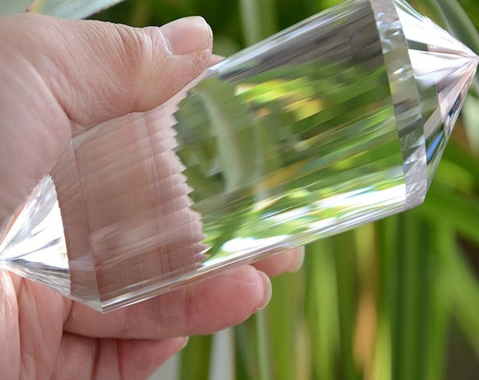 Hand Cut Real Tibet Indian Himalayan High Altitude Clear 48 Sided Crystal Point Quartz Vogel Wand,Spiritual Reiki Healing 5.84 inch