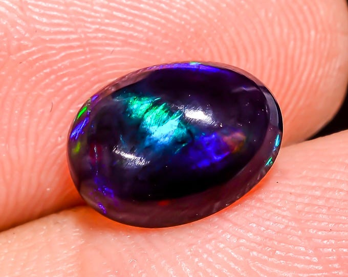 Natural Fire Black Ethiopian Opal Oval Gemstone 10x7x4 MM 1.5 Ct