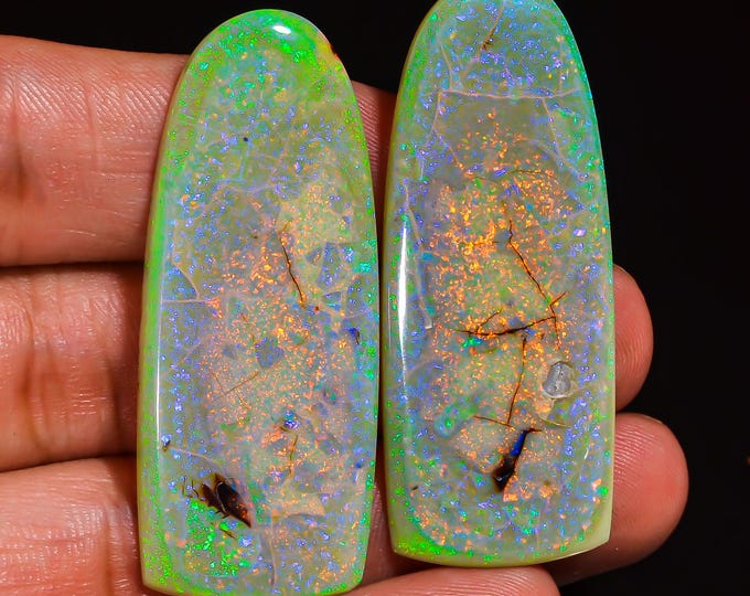 Supreme Top Grade Quality 100% Natural Monarch Opal Fancy Shape Cabochon Loose Gemstone Pair For Making Earrings 47X19X4MM 40.50 Cts KR43-46