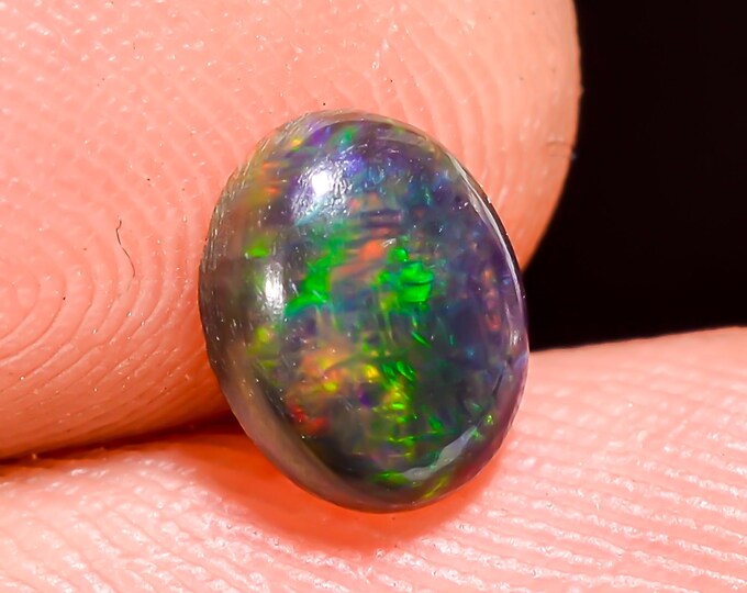Natural Fire Black Ethiopian Opal Oval Gemstone 7x5x2 MM 0.5 Ct
