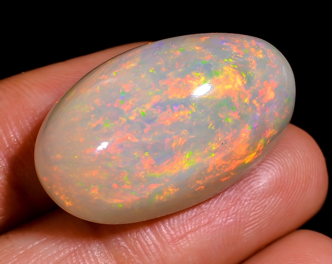 Fabulous Top Grade Quality 100% Natural White Ethiopian Opal Oval Shape Cabochon Gemstone For Making Jewelry 26X15X14 MM 27.00 Cts. KR40-10
