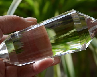 Himalayan Quartz Crystal Vogel Wand: Hand Cut Reiki Healing Point 56 sided 6.49 inch