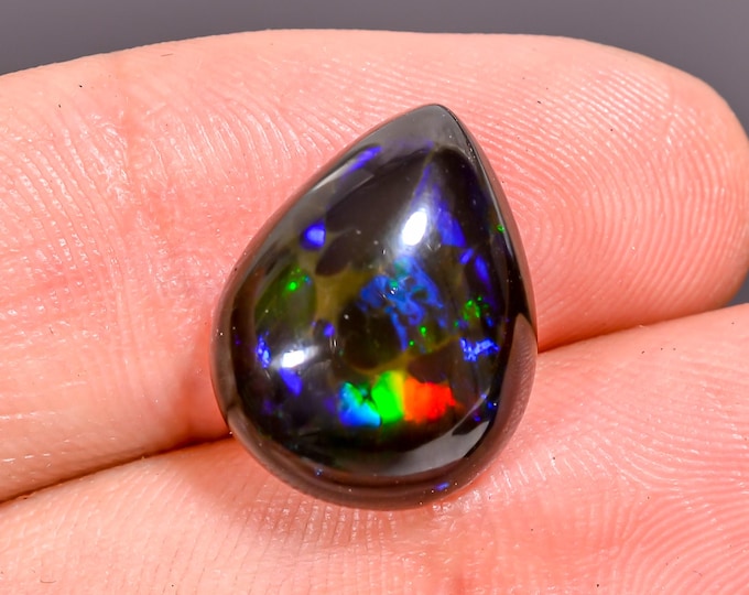 05.55 Cts. Natural Black Opal Cabochon, Iridescent Gemstone for Crafting, Perfect Gift for October Birthdays. 15x12x06mm