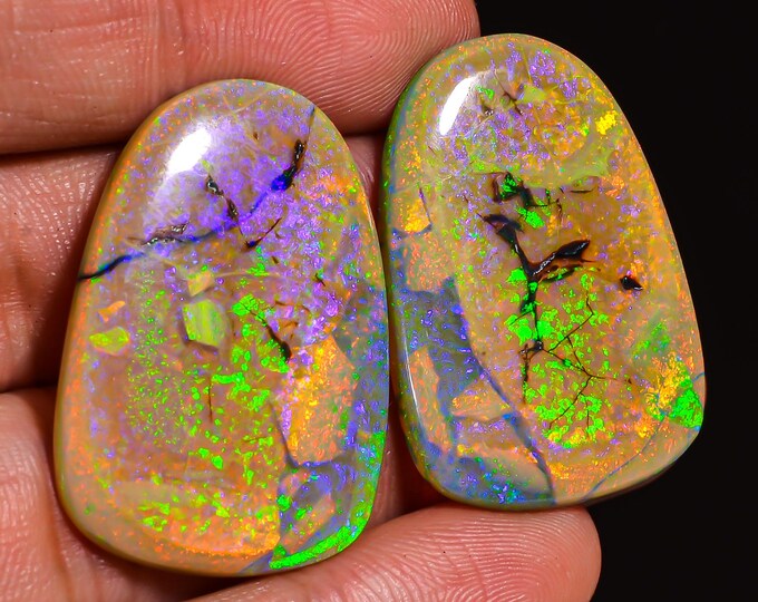 Monarch Opal Cabochon, Vibrant Gemstone for Handmade Jewelry, Perfect Gift for Birthdays and Special Occasions**  Pair 31X21X4 MM 28.50 Cts.