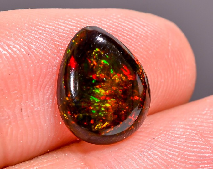 1.80 Cts. Natural Black Opal Cabochon, Iridescent Gemstone for Crafting, Perfect Gift for October Birthdays