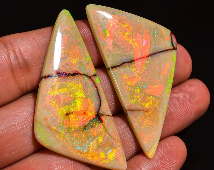 Monarch Opal Cabochon, Vibrant Gemstone for Handmade Jewelry, Perfect Gift for Birthdays and Special Occasions**  Pair 51X29X3MM 40.50 Cts.