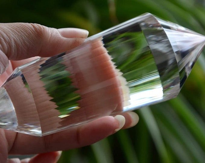 Hand Cut Real Tibetan Indian Himalayan High Altitude Clear 56 Sided Crystal Point Quartz Vogel Wand 5.70 Inch Spiritual Reiki Healing