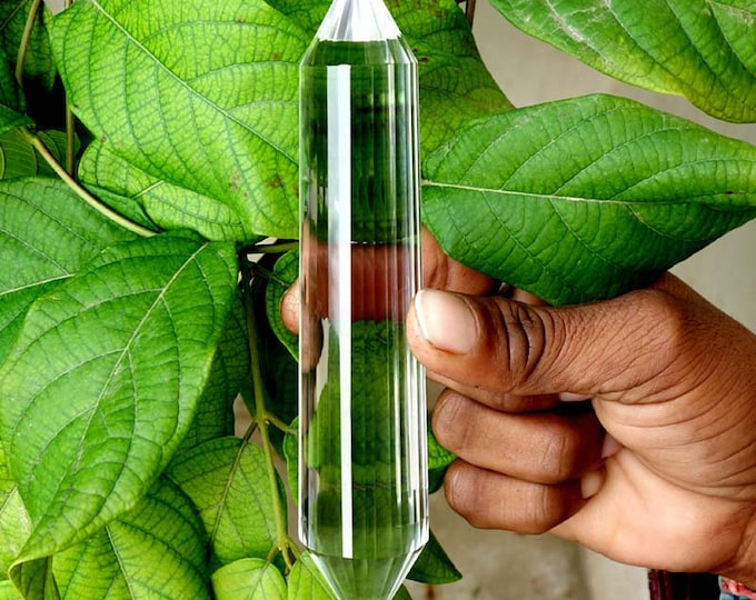 Real Tibetan Himalayan High Altitude 99% Clear 24 Sided Crystal Point Quartz Vogel Wand 5.49 Inch Spiritual Reiki Healing RHV-68