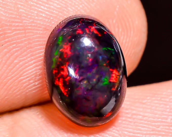 Natural Fire Black Ethiopian Opal Oval Gemstone 10x7x5 MM 2.5 Ct
