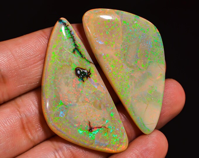 Monarch Opal Cabochon, Vibrant Gemstone for Handmade Jewelry, Perfect Gift for Birthdays and Special Occasions**  Pair 45X23X4 MM 38.50 Cts.