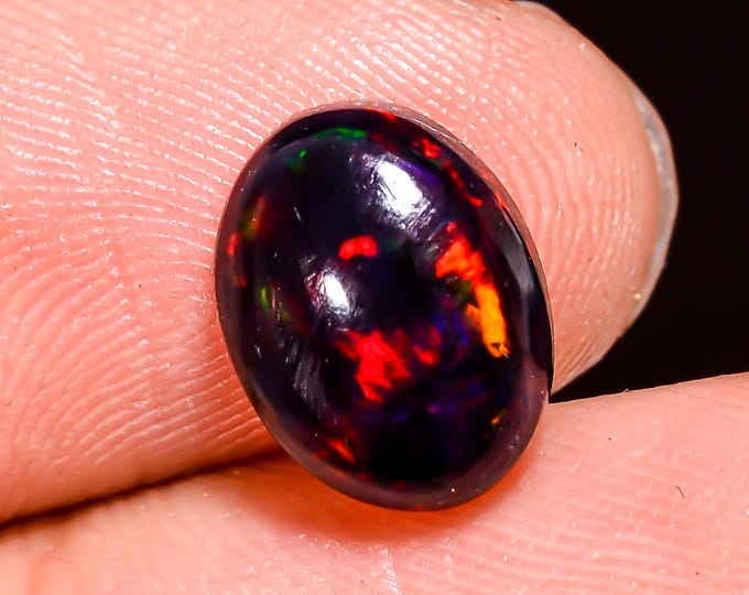 Natural Fire Black Ethiopian Opal Oval Gemstone 10x8x4 MM 2.00 Ct
