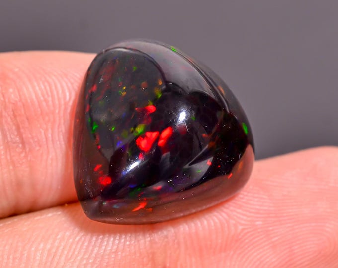 14.60 Cts. Natural Black Opal Cabochon, Iridescent Gemstone for Crafting, Perfect Gift for October Birthdays. 18x18x12mm