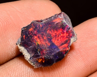 Mind Blowing Top Grade Quality 100% Natural Welo Fire Black Ethiopian Opal Rough Loose Gemstone For Making Jewelry 15X12X7 MM 5 Cts. KR04-41