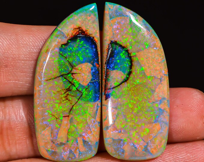 Monarch Opal Cabochon, Beautiful Stralins Stone for Handmade Jewelry, Pair For Making Earrings 38X16X4 MM 27.00 Cts KR43-16