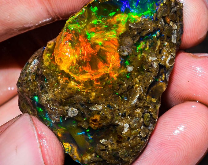 Opal Rough Gemstone, Natural Crystal Opal Rough,Welo Fire Crystal Opal, Flashy Fire Specimens Ethiopian Opal Raw, Oil Opal Rough,96.50 Cts.