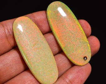 Monarch Opal Cabochon Pair: Vibrant Gemstone for Jewelry Making (47X18X3MM, 33.50 Cts)