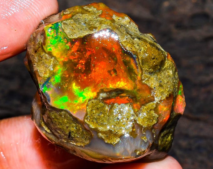 Opal Rough Gemstone, Natural Crystal Opal Rough,Welo Fire Crystal Opal, Flashy Fire Specimens Ethiopian Opal Raw, Oil Opal Rough, 68.00 Cts.
