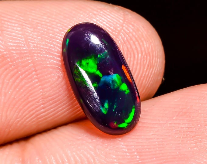 Natural Fire Black Ethiopian Opal Oval Gemstone 12x6x3 MM 1.00 Ct