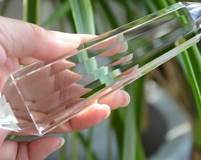 Hand Cut Real Tibetan Indian Himalayan High Altitude 99% Clear 13 Sided Crystal Point Quartz Vogel Wand 5.25 Inch Spiritual Reiki Healing