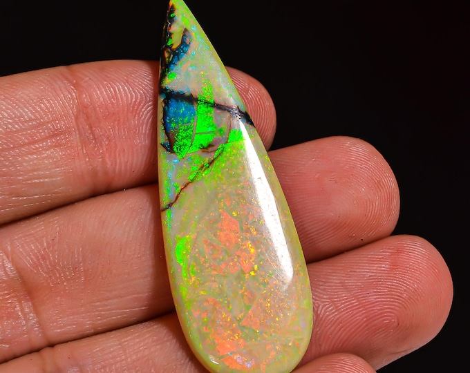 Monarch Opal Sterling Fine Opal Gems Pear Shape Cabochon Loose Gemstone For Making Jewelry 46X15X4 MM 11.50 Cts. KR43-11