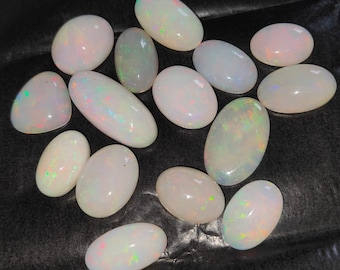 Ethiopian Opal Cabochon Lot: Natural White Rainbow Gemstone (15 pcs, 161 Carat)