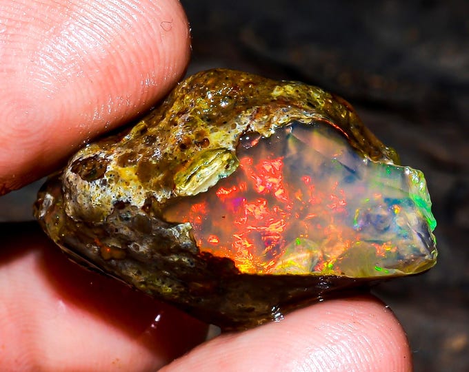 Opal Rough Gemstone, Natural Crystal Opal Rough,Welo Fire Crystal Opal, Flashy Fire Specimens Ethiopian Opal Raw, Oil Opal Rough, 21.00 Cts.