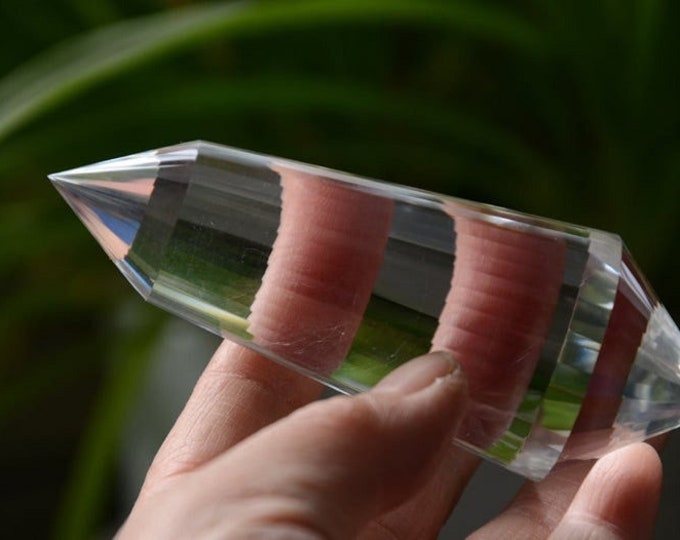 Hand Cut Rare Natural Clear Blue Reptiles 36 Sided Crystal Vogel Panic Point Quartz Wand,Spiritual Reiki Healing 4.90 inch