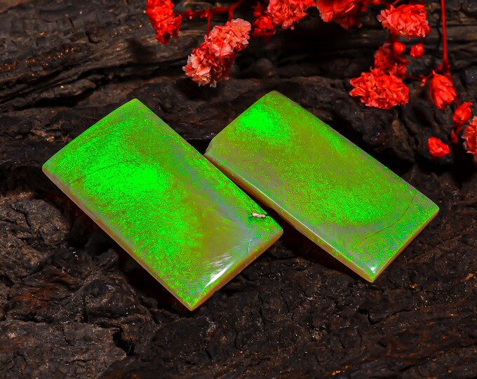 Marvellous Top Grade Quality 100% Natural Monarch Opal Rectangle Shape Cabochon Gemstone Pair For Making Earrings 32X18X3MM 31.50 Cts KR4340