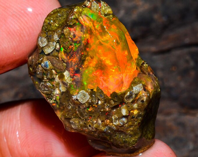 Opal Rough Gemstone, Natural Crystal Opal Rough,Welo Fire Crystal Opal, Flashy Fire Specimens Ethiopian Opal Raw, Oil Opal Rough,23.50 Cts.